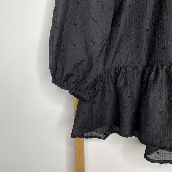 NWT Decjuba Black Harper Puff Sleeve Top Blouse Size S Cotton Blend Sheer Dobby - Picture 5 of 9